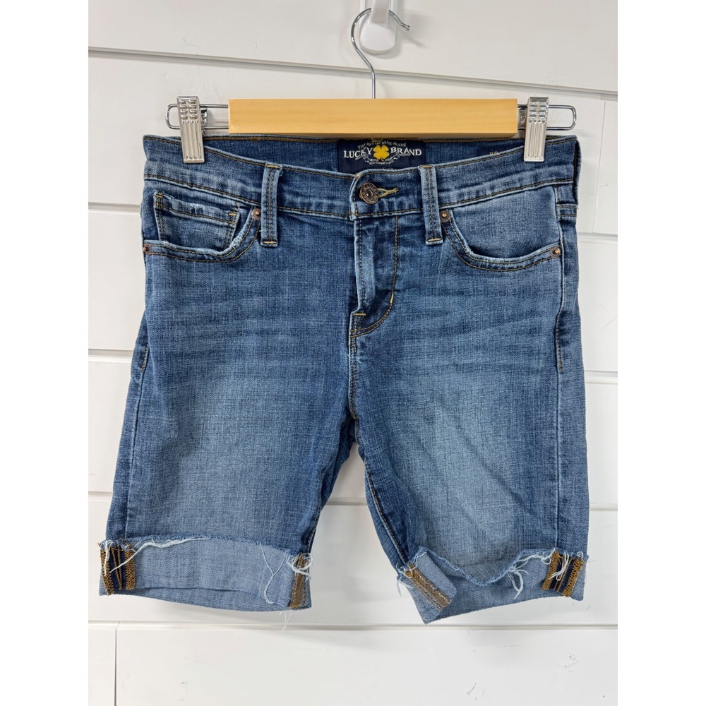 Lucky Brand Brooke Flare Denim Shorts Medium Wash Cut Off Blue Womens Size 0 25